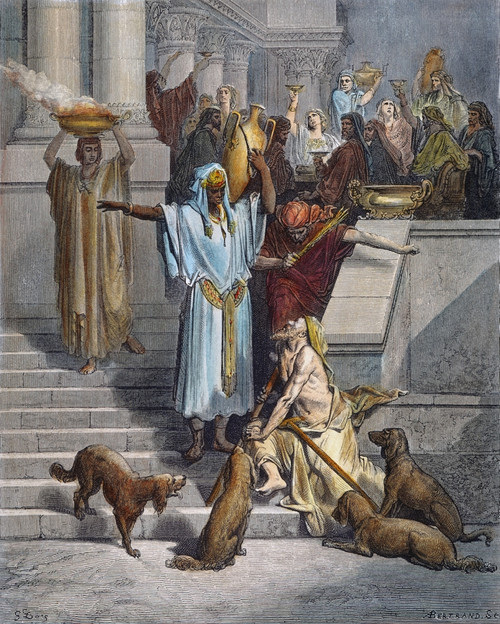 Dore: St. Lazarus Begging. /Nsaint Lazarus Begging At The Gate Of Dives' House (Luke 16: 20-21). Wood Engraving, 19Th Century, After Gustave Dor_. Poster Print by Granger Collection - Item # VARGRC0049213