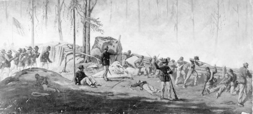 Civil War: Gettysburg. /Nthe Battle Of Gettysburg, 1-3 July 1863. Union Forces Behind The Breastworks On Culp'S Hill, Repulsing The Attack Of Johnson'S Division. Oil On Canvas By Edwin Forbes. Poster Print by Granger Collection - Item # VARGRC0030602