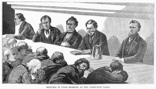 Utah: Mormons, 1874. /Nmormons At The Communion Table. Wood Engraving, American, 1874. Poster Print by Granger Collection - Item # VARGRC0098695