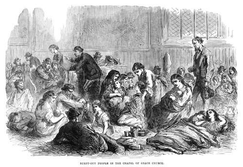 Chicago: Fire, 1871. /Ndisplaced Families In The Chapel Of Grace Church, After The Great Chicago Fire Of 1871. Contemporary English Wood Engraving. Poster Print by Granger Collection - Item # VARGRC0267959