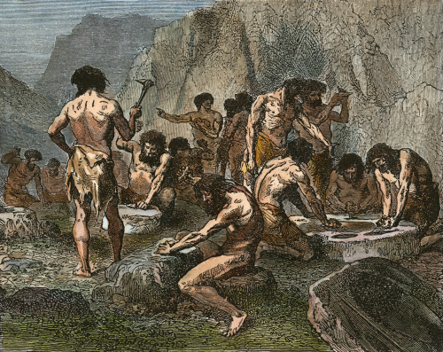 Prehistoric Man: Tools. /Nprehistoric Men Making Tools And Weapons From Flint. Wood Engraving, 19Th Century, After A Drawing By Emile Bayard. Poster Print by Granger Collection - Item # VARGRC0009403