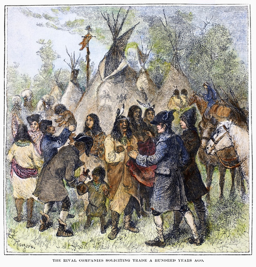 Canada: Fur Trade, C1780. /Nagents Of The Hudson'S Bay Company And The North-West Company Competing For Trade With Native Americans In Canada, C1780. Wood Engraving, American, 1879. Poster Print by Granger Collection - Item # VARGRC0103433