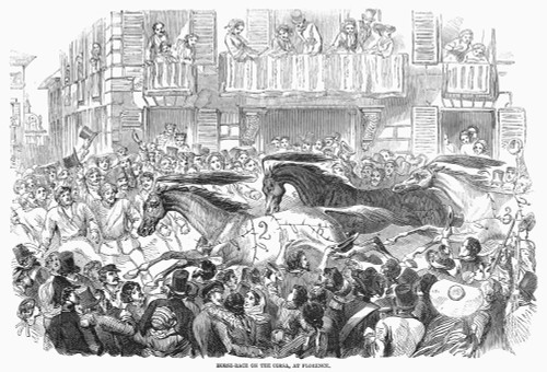 Florence: Horse Race, 1857. /Nhorse Race On The Corsa, Florence, Italy. Wood Engraving, 1857. Poster Print by Granger Collection - Item # VARGRC0097828