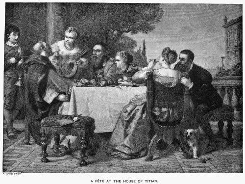 Titian (1477-1576). /Nitalian Painter. A Dinner At The House Of Titian. Line Engraving, 19Th Century. Poster Print by Granger Collection - Item # VARGRC0071367