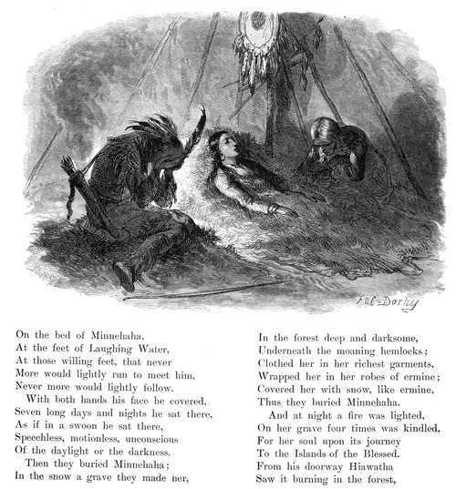 Longfellow: Hiawatha. /Nthe Song Of Hiawatha By Henry Wadsworth Longfellow. The Death Of Minnehaha. Wood Engraving, 19Th Century, After Felix O.C. Darley. Poster Print by Granger Collection - Item # VARGRC0041183