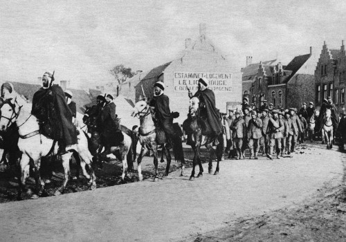 World War I: Cavalry. /Nthe Algerian Cavalry, Attached To The French Army During World War I, Leading German Prisoners Of War, Captured West Of Belgium. Photograph, 1914-1918. Poster Print by Granger Collection - Item # VARGRC0407778