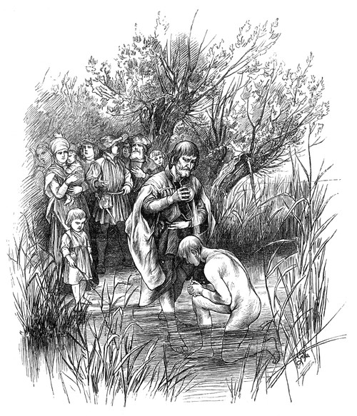 Anabaptist River Baptism /Nin Medieval Germany. Wood Engraving, Germany, 19Th Century. Poster Print by Granger Collection - Item # VARGRC0065195