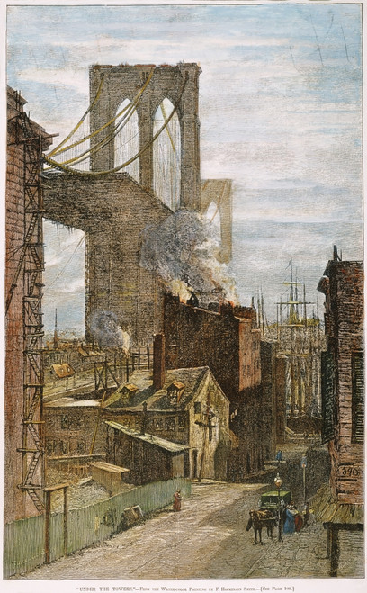 Brooklyn Bridge, 1882. /N'Under The Towers.' The Unfinished Brooklyn Bridge As Seen From Manhattan. Wood Engraving, 1882, After F. Hopkinson Smith. Poster Print by Granger Collection - Item # VARGRC0046853