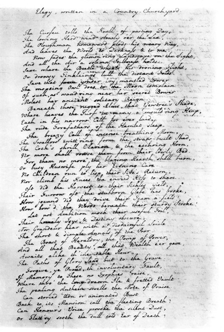 Thomas Gray: Elegy, 1750. /Nfair Copy Of Thomas Gray'S 'Elegy Written In A Country Churchyard,' Enclosed In A Letter To His Friend Dr. Thomas Warton, 1750. Poster Print by Granger Collection - Item # VARGRC0069055