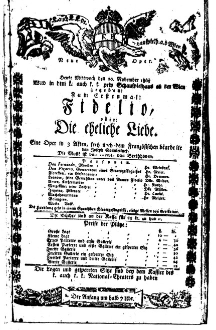 Beethoven: Fidelio, 1805. /Nprogram For The Premiere Of Ludwig Van Beethoven'S 'Fidelio' At Vienna, Austria, 20 November 1805, At The Theater An Der Wien. Poster Print by Granger Collection - Item # VARGRC0058411