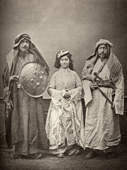 Traditional Iraqi Clothing. /Nmodels Wearing Traditional Clothing From Baghdad. Left To Right: Man Of The Zobeid Tribem Married Muslim Woman, Man Of The Shammar Tribe. Photogravure, 1873. Poster Print by Granger Collection - Item # VARGRC0113063