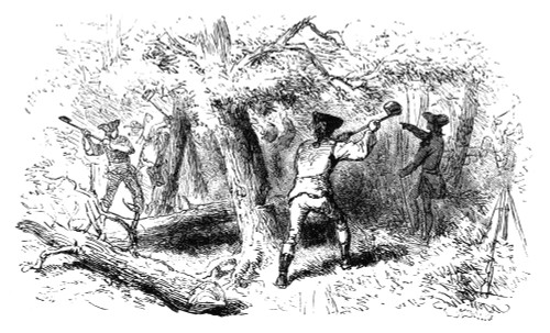 Revolutionary War: /Nroadblock. /Namerican Soldiers Cutting Down Trees To Obstruct British Advances. Wood Engraving, 19Th Century. Poster Print by Granger Collection - Item # VARGRC0046038