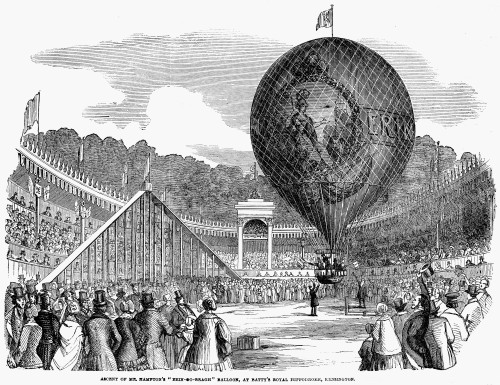 'Erin-Go-Bragh' Balloon. /Nascent Of John Hampton'S 'Erin-Go-Bragh' Balloon, At Batty'S Royal Hippodrome, Kensington, London, England. Wood Engraving, English, 1851. Poster Print by Granger Collection - Item # VARGRC0005817