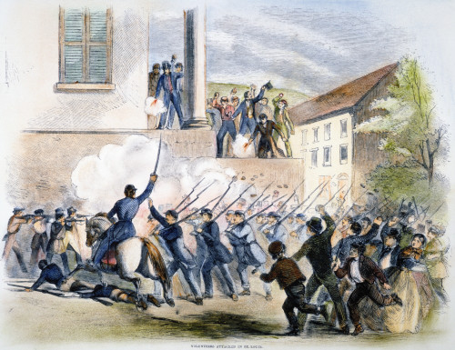Union Army Volunteers /Nbeing Attacked In St. Louis, Missouri, May 1861: Wood Engraving From A Contemporary American Newspaper. Poster Print by Granger Collection - Item # VARGRC0067158
