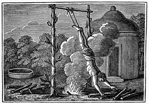 India: Brahmin. /Nbrahmin Hanging By His Feet Above A Fire Which He Supplies With Wood. Wood Engraving, 19Th Century. Poster Print by Granger Collection - Item # VARGRC0101799
