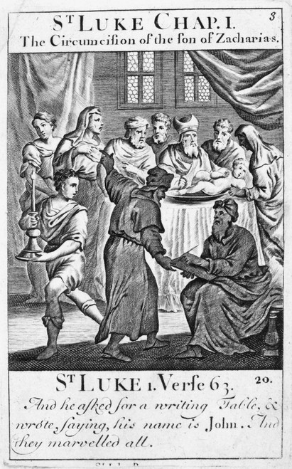 Saint John The Baptist. /Nthe Circumcision Of The Son Of Zacharius (St. Luke 1:63). Copper Engraving, English, 18Th Century. Poster Print by Granger Collection - Item # VARGRC0069162