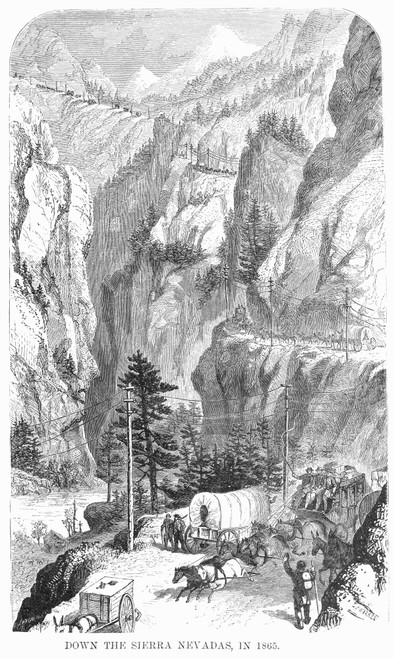 Emigrants To The West, 1865. /Ntraffic In The Sierra Nevada Mountains Of California In 1865. Wood Engraving, 1867. Poster Print by Granger Collection - Item # VARGRC0013366