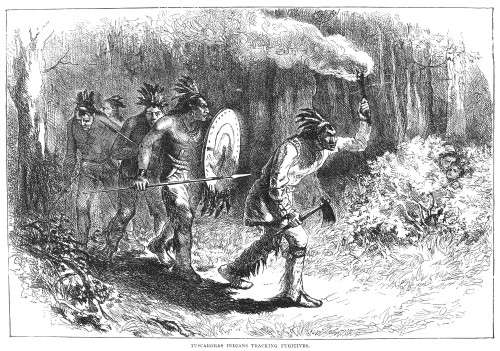 Tracking Fugitives, 1711. /Ntuscarora Indians Tracking Fugitive European Colonists In Eastern North Carolina At The Beginning Of The Tuscarora War (1711-1715). Wood Engraving, 19Th Century. Poster Print by Granger Collection - Item # VARGRC0082627