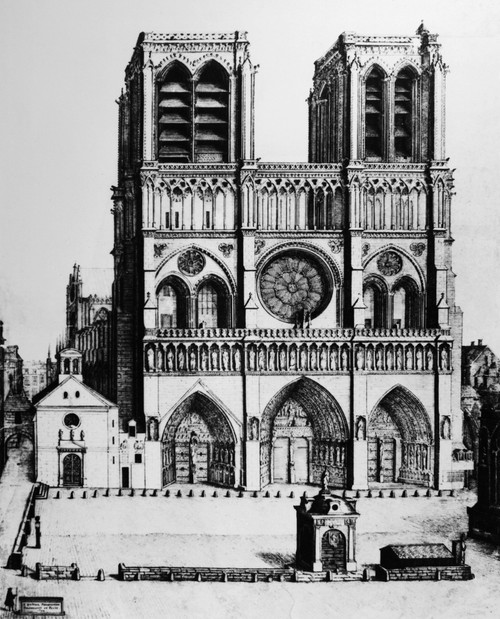 Paris: Notre Dame, 1699. /Nthe Western Facade Of Notre Dame Cathedral In Paris, France. Drawing By V. Antier, 1699, Showing Chimeras On The Balustrade. Poster Print by Granger Collection - Item # VARGRC0123293