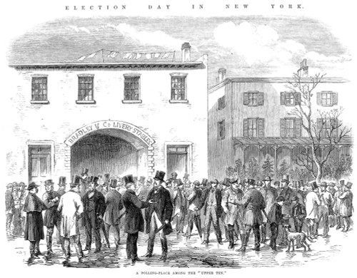 Presidential Campaign, 1864. /Noutside A Polling Place In A Fashionable Quarter Of New York On Election Day, 8 Novmber 1864. Wood Engraving From A Contemporary English Newspaper. Poster Print by Granger Collection - Item # VARGRC0053304