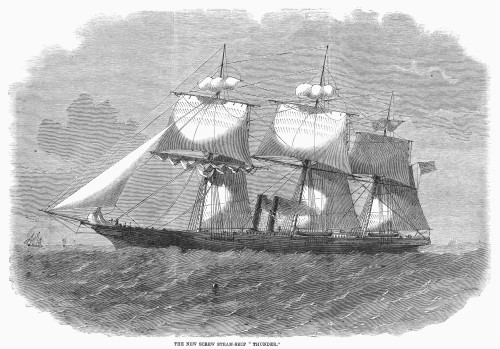 Steam-Sail Ship, 1859. /Nthe New English Screw Steamship 'Thunder.' Wood Engraving, English, 1859. Poster Print by Granger Collection - Item # VARGRC0099997 Steam-Sail Ship, 1859. /Nthe New English Screw Steamship 'Thunder.' Wood Engraving, English, 1859. Poster Print by Granger Collection - Item # VARGRC0099997