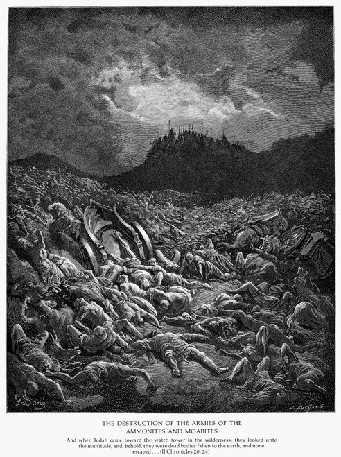 Ammonites & Moabites. /Nthe Destruction Of The Armies Of The Ammonites And Moabites (Ii Chronicles 20:24). Wood Engraving, 19Th Century, After Gustave Dor_. Poster Print by Granger Collection - Item # VARGRC0042653