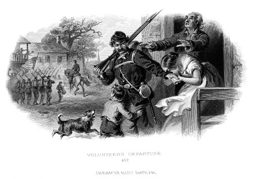 Volunteer Departure. /Na Soldier Joins The Army During The American Civil War. American Banknote Engraving, C1870. Poster Print by Granger Collection - Item # VARGRC0077864