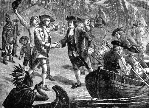 Penn Arrives At New Castle. /Nwilliam Penn (1644-1718), Founder Of The Colony Of Pennsylvania, Arriving At New Castle On The Delaware River, 27 October 1682. Wood Engraving, 1882. Poster Print by Granger Collection - Item # VARGRC0050132