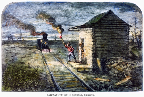 Railroad Station, 1861. /Nrailway Station In Georgia. Wood Engraving, 1861. Poster Print by Granger Collection - Item # VARGRC0085438