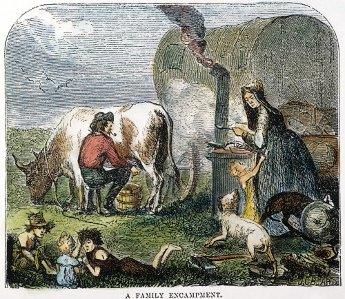 Emigrants To The West. /Nan Emigrant Family Encamped For The Night On The Great American Prairie. Engraving, 19Th Century. Poster Print by Granger Collection - Item # VARGRC0011281