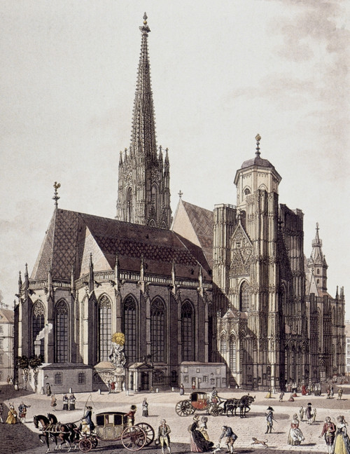 Vienna: Cathedral, 1780. /Nst. Stephen'S Cathedral In Vienna, Austria. Austrian Etching/Watercolor, C1780. Poster Print by Granger Collection - Item # VARGRC0023100