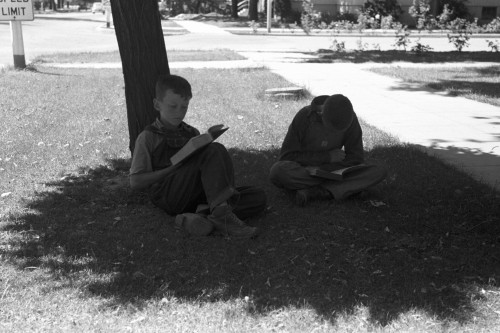 Idaho: Boys, 1941. /Ntwo Young Boys Reading Books Under A Shady Tree, Caldwell, Idaho. Photograph By Russell Lee, July 1941. Poster Print by Granger Collection - Item # VARGRC0121541