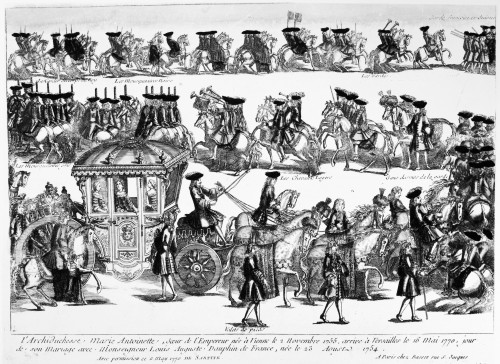 Marie Antoinette (1755-1793)./Nqueen Of France, 1774-1792. Marie Antoinette Arriving At Versailles In 1770. Contemporary Line Engraving. Poster Print by Granger Collection - Item # VARGRC0127276