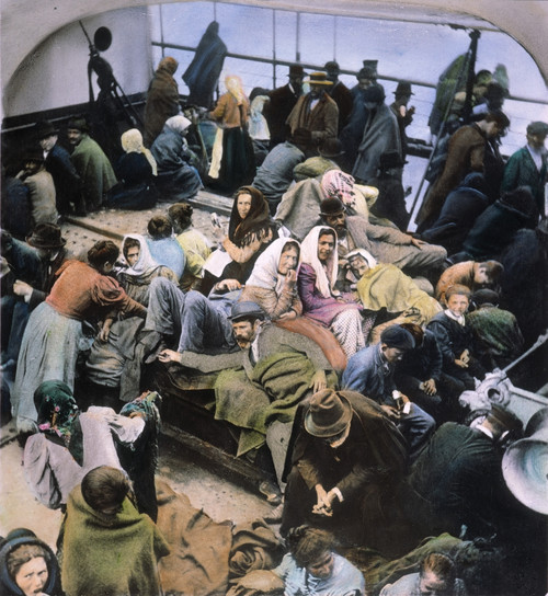 European Immigrants, 1902. /Neuropean Immigrants On The Deck Of A Ship Arriving At New York Harbor, 1902. Oil Over A Photograph. Poster Print by Granger Collection - Item # VARGRC0008839