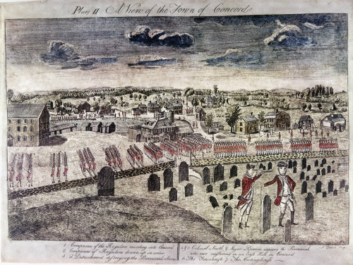 Battle Of Concord, 1775. /Nview Of Concord As The British Troops Enter, 19 April 1775. Line Engraving By Amos Doolittle, 1775. Poster Print by Granger Collection
