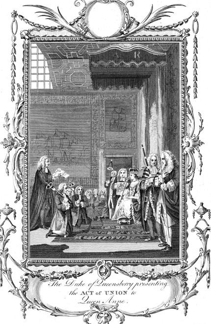 Scotland: Act Of Union. /Njames Douglas, 2Nd Duke Of Queensbury, Presents The Act Of Union With Scotland To Queen Anne In 1707. Copper Engraving, English, 18Th Century. Poster Print by Granger Collection - Item # VARGRC0056181