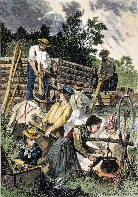Emigrants: Building Cabin. /Nemigrants Building A Log Cabin In The American West. Wood Engraving, 1874, By Charles Maurand, After A Sketch By Paul Frenzeny And Jules Tavernier. Poster Print by Granger Collection - Item # VARGRC0042876