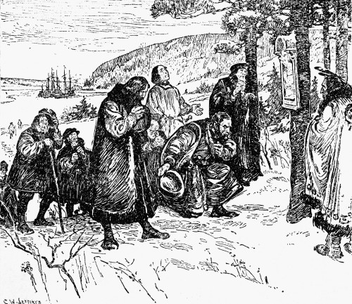Jacques Cartier (1491-1557). /Nfrench Sailor And Explorer. Cartier And His Exploration Party Pray For Relief From Their Sickness In The Winter Of 1535. Drawing By C.W. Jefferys. Poster Print by Granger Collection - Item # VARGRC0097266