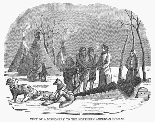 Missionary And Native Americans. /N'Visit Of A Missionary To The Northern American Indians.' Wood Engraving, American, 19Th Century. Poster Print by Granger Collection - Item # VARGRC0035476