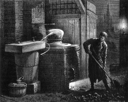 Alcohol: Distillation. /Nisaac B_Rard Working With His Still At Night. Line Engraving, French, 19Th Century. Poster Print by Granger Collection - Item # VARGRC0067702