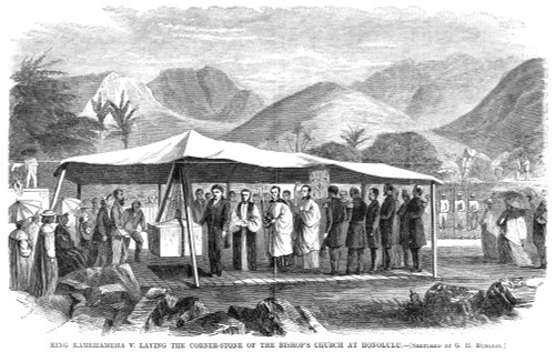 Hawaii: Missionaries 1860S. /Nking Kamehameha V Laying The Cornerstone Of The Bishop'S Church In Honolulu. Poster Print by Granger Collection - Item # VARGRC0059696