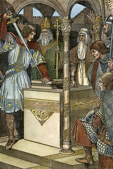 Prince Arthur, 1923. /Narthur Drawing The Sword From The Stone. Illustration By Louis Rhead (1857-1926) For "The Story Of King Arthur & His Knights" By Sir James Knowles, 1923. Poster Print by Granger Collection - Item # VARGRC0033024