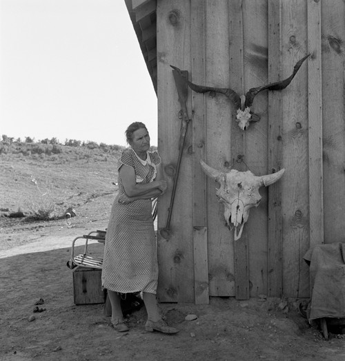 Oregon: Farm Wife, 1939. /Na Farmer'S Wife Standing Beside Two Animal Skulls And A Rifle Displayed On A Exterior Wall In Malheur County, Oregon. Photograph By Dorothea Lange, October 1939. Poster Print by Granger Collection - Item # VARGRC0123123