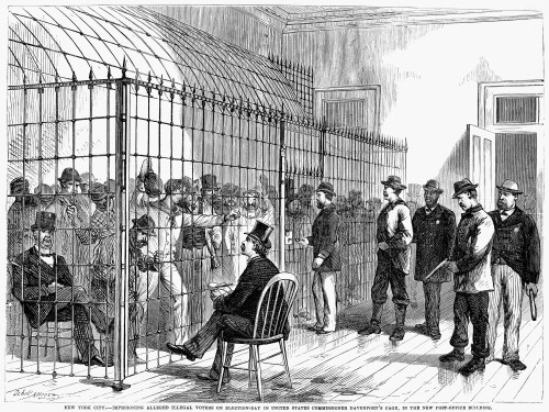 Illegal Voters, 1876. /Nalleged Illegal Voters Behind Bars On Election Day In New York City, 1876. Contemporary American Wood Engraving. Poster Print by Granger Collection - Item # VARGRC0045672
