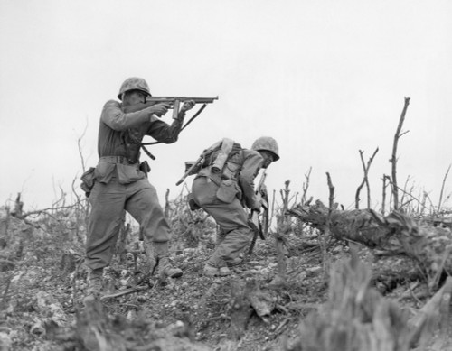 Okinawa, 1945. /Na U.S. Marine Takes Aim At A Japanese Sniper Near The Town Of Shuri, Okinawa, 1945. Poster Print by Granger Collection - Item # VARGRC0042065