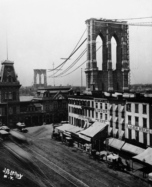 New York: Brooklyn Bridge. /Nview From Brooklyn Of The Brooklyn Bridge Under Construction Over The East River In New York City, C1880. Poster Print by Granger Collection - Item # VARGRC0167095