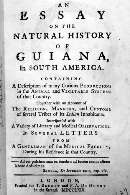 Bancroft: Title Page, 1769. /Ntitle Page Of Edward Bancroft'S 'An Essay On The Natural History Of Guiana In South America,' Published In London, 1767. Owned By U.S. President John Adams. Poster Print by Granger Collection - Item # VARGRC0106909