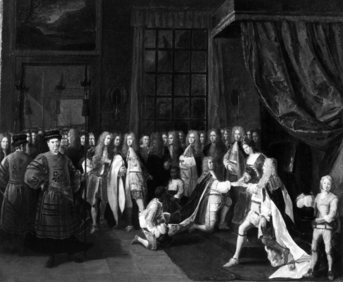 Queen Anne (1665-1714). /Nqueen Of Great Britain And Ireland, 1702-1714. Queen Anne And The Knights Of The Garter. Oil On Canvas By Peter Angelis, 1713. Poster Print by Granger Collection - Item # VARGRC0001421