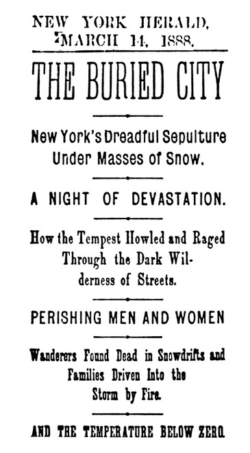 Nyc: Blizzard Of 1888. /Ncolumn Headlines From The New York 'Herald' Published During The Great Blizzard Of 12-14 March 1888. Poster Print by Granger Collection - Item # VARGRC0002567
