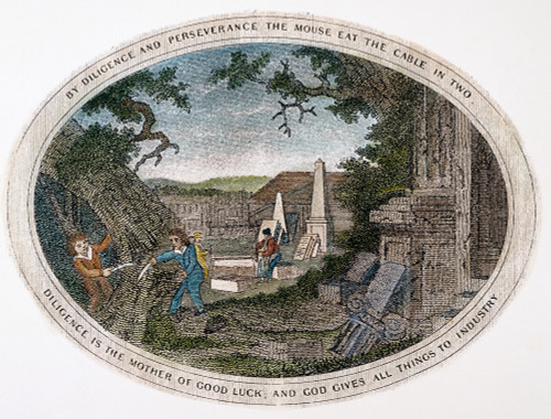 Poor Richard Illustrated. /Npanel From An Engraving, C1800, For Benjamin Franklin'S Publication, With The Motto 'Diligence Is The Mother Of Good Luck, And God Gives All Things To Industry.' Poster Print by Granger Collection - Item # VARGRC0041154